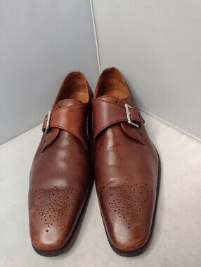 Broletto Italy Wingtip Monk Strap Men's Dress Shoes 13 Brown Tan Buckle QQ